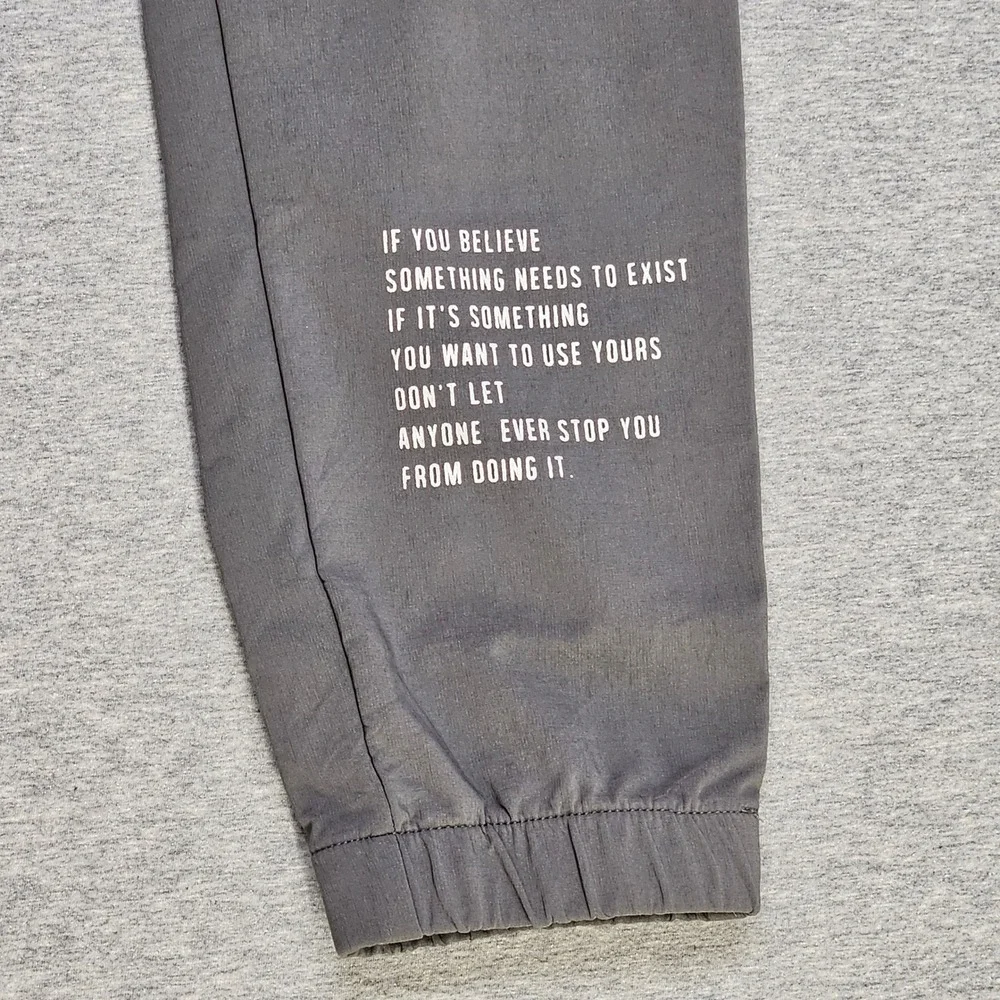 Rock Mens Grey Graphic Cargo Joggers Streetwear Multi Pocket Pants Size M Gym